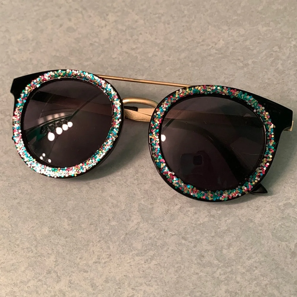 Cat-Eye Glasses with Glitter & Gold Trim - Picture 1 of 3